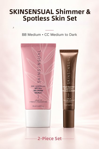 Radiant & Spot-Free Skin Set - Medium Bb Cream Spf50+ & Repairing Cc Under-Eye Concealer Medium to Dark