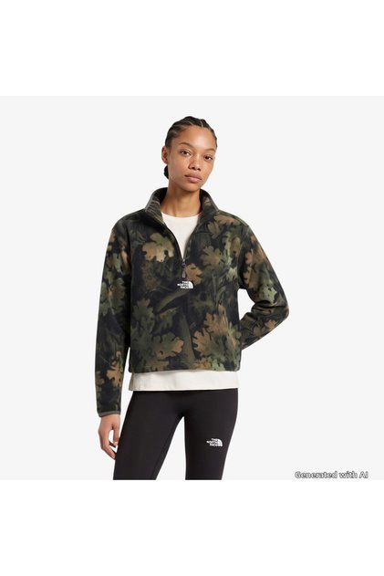 The North Glacier Face Novelty Logo Women's Green Fleece