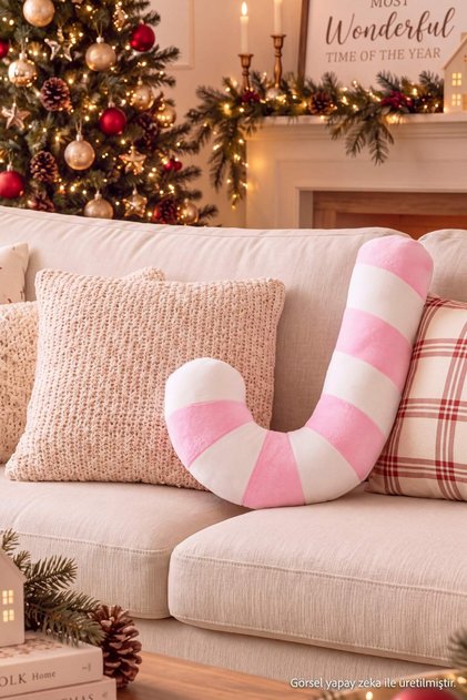 Pink Candy Cane Christmas Themed Throw Pillow Tphaw26Kkk00006