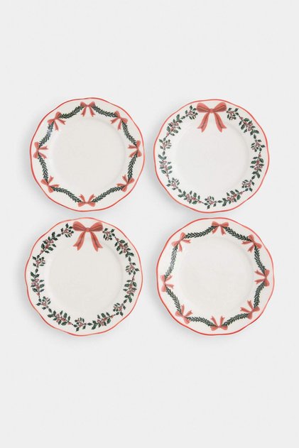 Set of 4 Porcelain Cake Plates with Bowknots 20 cm Tphaw27Tbk00059