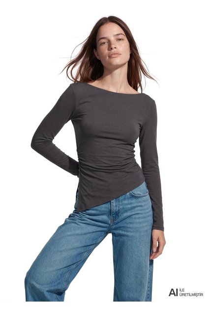Asimetrik Kesimli Uzun Kollu Top Fitted / Vücuda Oturan Kesim 1614392-70763