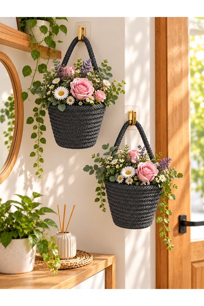 Coș decorativ 2 buc. Mini coș cu flori 12X10 cm PLANTELE ȘI APARATELE DE URZIRE NU INCLUSI