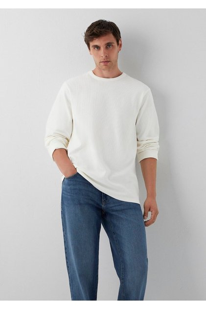 Long Sleeve Ecru Basic T-Shirt Regular Fit / Normal Cut 0613670-70057