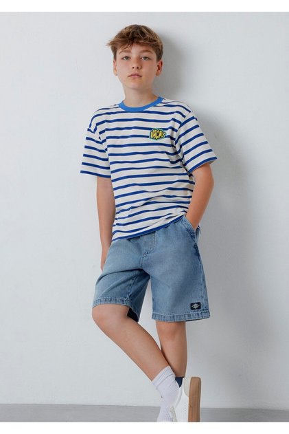 Sticker Printed Striped T-Shirt Maza