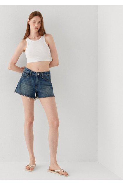 Rosie 90S Ripped Indigo Blue Jean Shorts 14474A3187