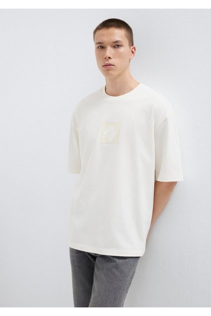 Logo Printed Ecru T-Shirt Relaxed Fit / Comfortable Cut 0613148-70057