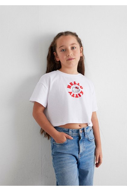 Hello Kitty Printed White T-Shirt Loose Fit / Loose Relaxed Cut 7610307 -620