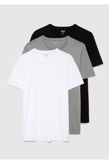 3lü Bisiklet Yaka Erkek Basic Tişört Slim Fit / Dar Kesim 0611784-900