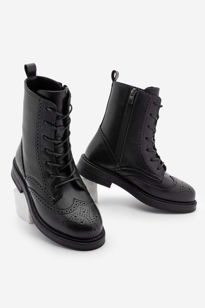Women's Lace-Up and Zippered Double-Face Casual Boots Lidan Black