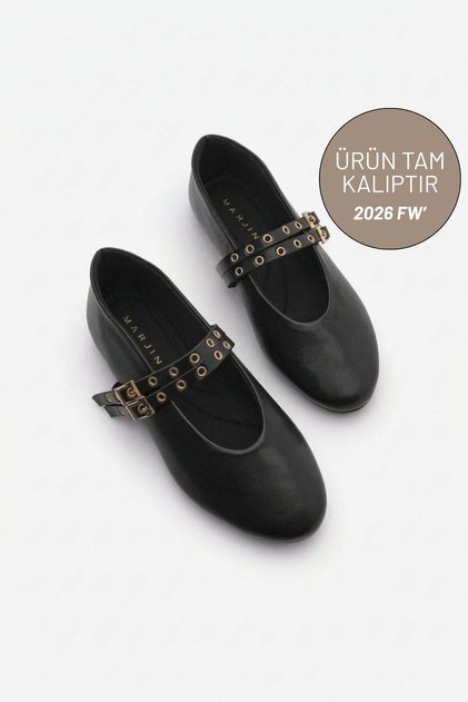 Women's Double-Strap Studded Casual Ballet Flats Bekosa Black