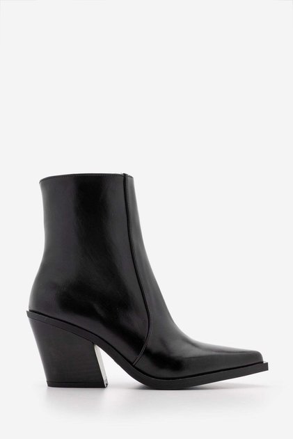 Women's Zippered Cowboy Thick Heeled Pointed Toe Casual Western Boots Rigena Black