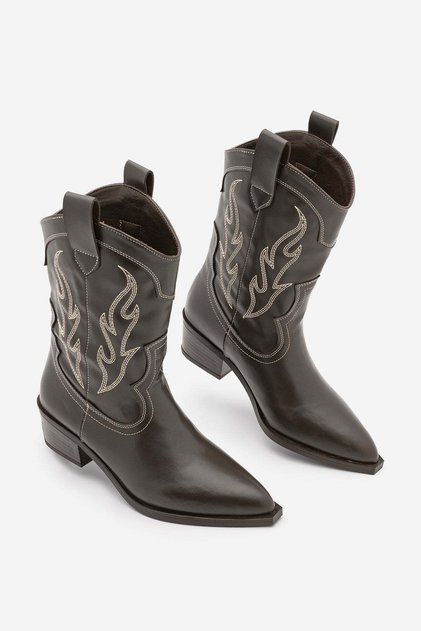 Women's Pointed Toe Cowboy Embroidered Western Boots Tevlus Brown
