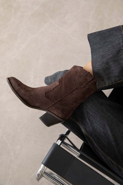Mercury Women's Genuine Leather Suede Heeled Boots Brown