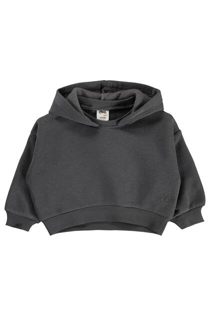 Floral Embroidered Basic Hooded Sweatshirt 6-18 Months - Gray