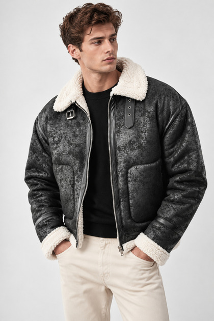 Collared Fur Suede Men's Style Coat