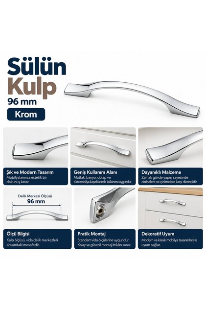 Sülün Kulp 96 Mm Krom.