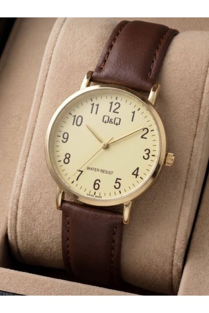 Women's Gold Metal Frame Line Indicator White Dial Vegan Leather Strap Analog Wrist Watch
