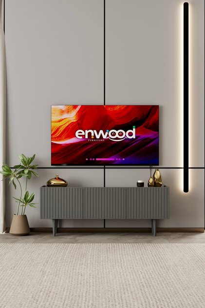 Capella Tv Ünitesi gri MDF 120 cm ayaklı kapaklı raflı