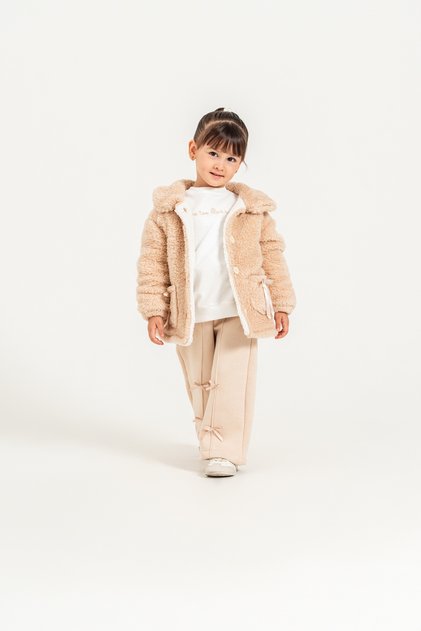 Girl's Plush Jacket, T-Shirt, Bow Detail, Wide Leg Pants, 3-Piece Set 8300 Wnt
