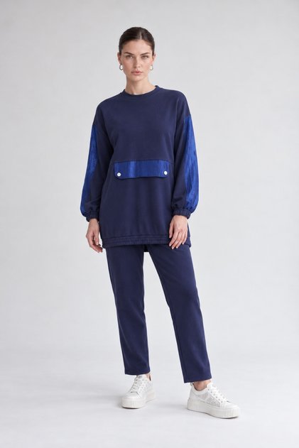 Glitter Stripe Detail Double Suit Navy Blue