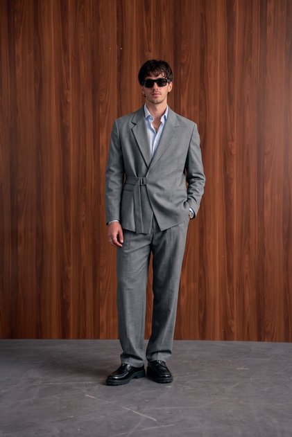 Men's Belted Oversized Piece Suit Anthracite