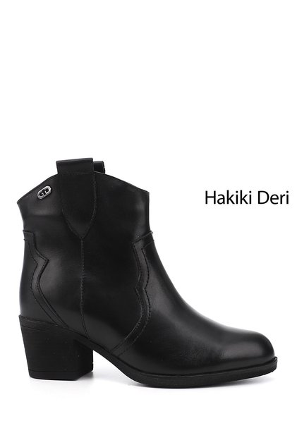 Women's Black Thick Heeled Genuine Leather Cowboy Boots