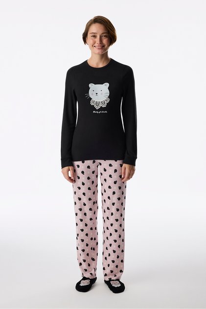 Black Moody Long Sleeve T-Shirt Pajama Top