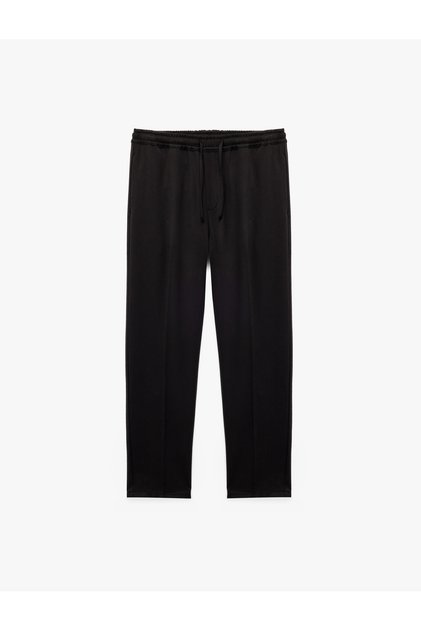 Viscose Blended Pocket Detailed Relaxed Cut Waist Lace up Trousers