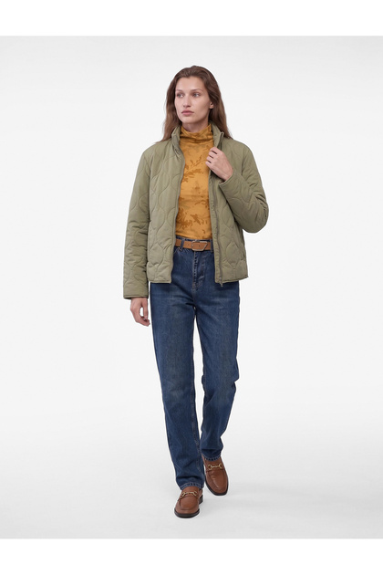 Long Sleeve Zippered Quilted Stand Collar Jacket with Pockets
