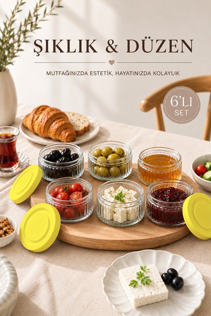 Set of 6 Airtight Glass Bowls - 140 Cc | Yellow Lid, Leakproof Storage Container Multi-Purpose