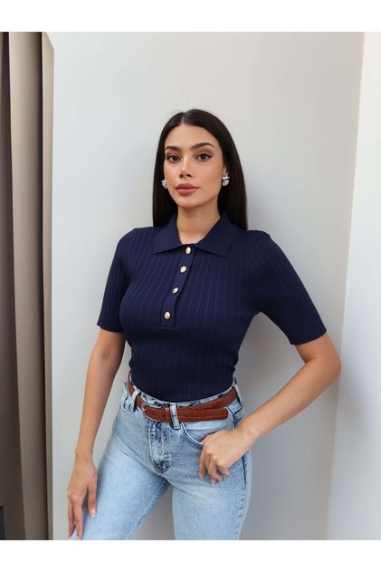Polo Neck Short Sleeve Sweater