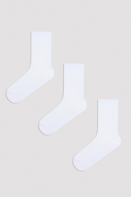 Basic Rib White 3-Piece Socks