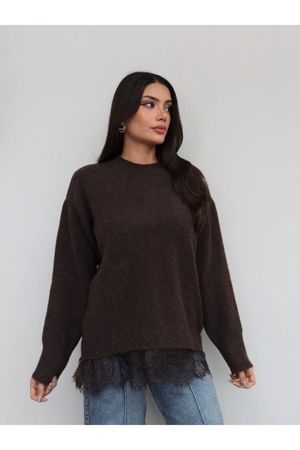 Lace Hem Soft Textured Sweater
