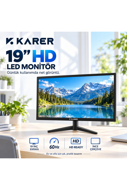 19 İnç LED Bilgisayar Monitörü – 60Hz HD Ready İnce Çerçeveli Masaüstü Monitör