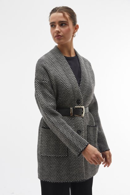 Women's Black Jacquard Knitwear Coat