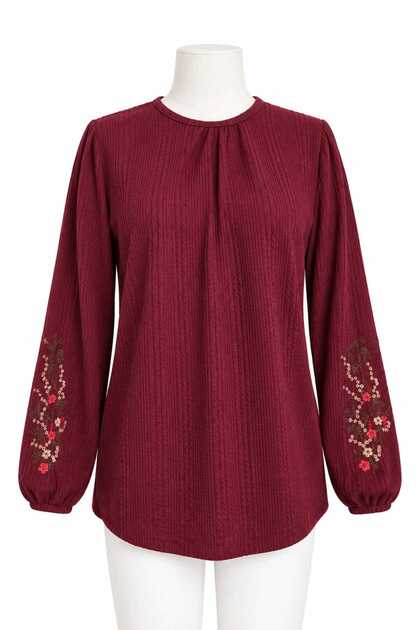 Women's Lycra Winter Knitwear for Middle Age and Above, Mother's Combed Cotton Blouse, New Season, Embroidered Sleeves, Twisted Pattern, Elastic Sleeves