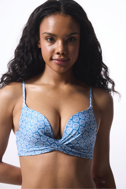 Blue Diamond Patterned Push up Bikini Top