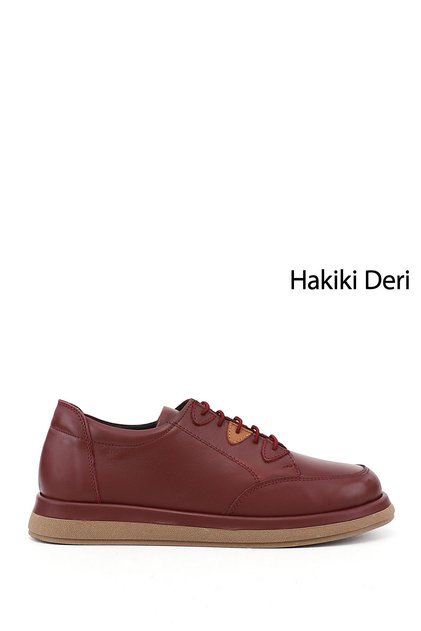 Women's Burgundy Lace-Up Genuine Leather Shoes