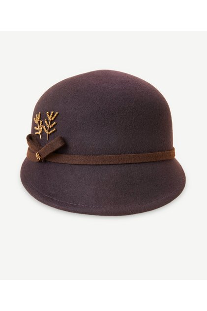 Bead Embroidered Wool Cloche Hat