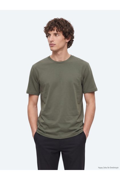 Khaki Plain Crew Neck 100% Cotton T-Shirt