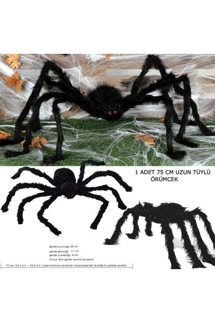 Halloween 75 cm Peluş Siyah Renk Esnek Ayaklı Örümcek Dekor