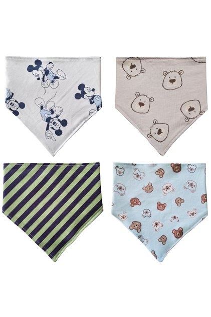 Triangle Scarf Combed Cotton Liquid Proof Drool and Feeding Bib 4 Pieces