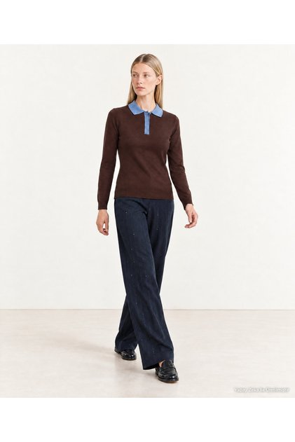 Cotton Regular Polo Collar Long Sleeve Sweater