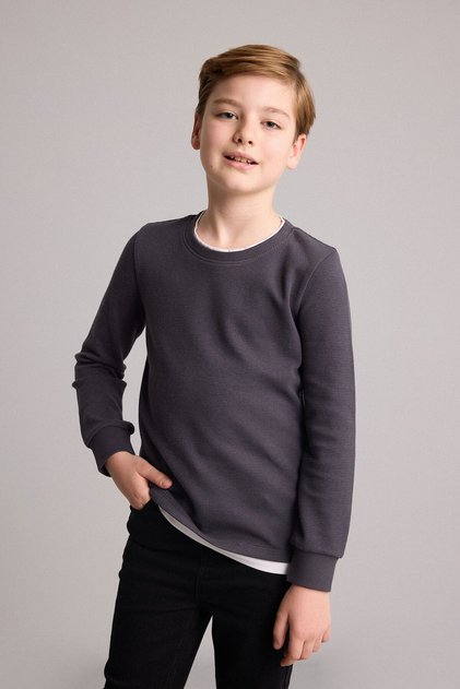 Okul Crew Neck Waffle Long Sleeve T-Shirt Boys V1186A625Au