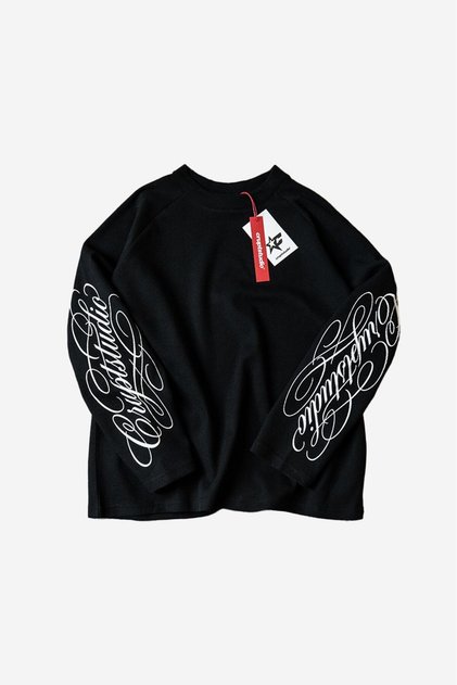 Black Script Waffle Crop Long Sleeve Men's T-Shirt