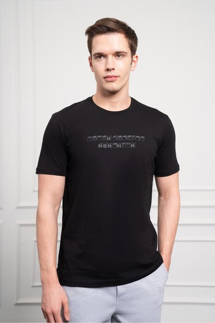 Men's Black Trend Crew Neck Dynamic Fit Cotton T-Shirt