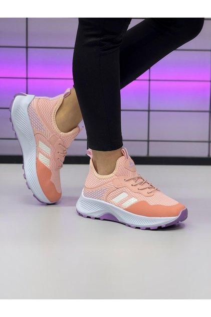 Unisex Children's Lace-Up Poly Sole Knitwear Sports Shoes-Powder-Lilac