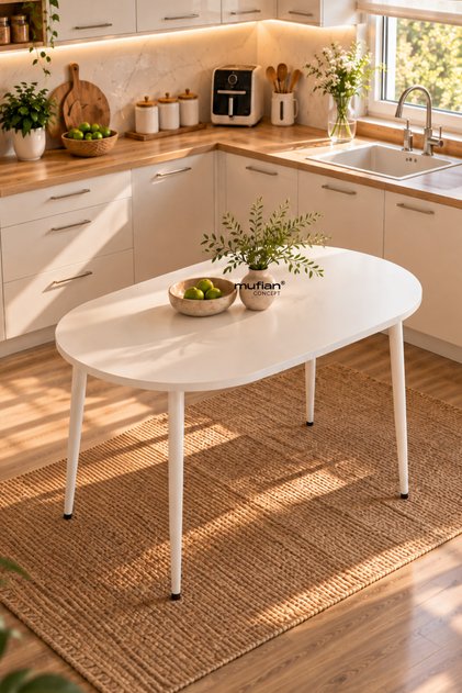 İskandinav Modern Oval 60x90 CM Beyaz Ayaklı Beyaz Mutfak - Yemek - Balkon - Çalışma Masası MELİNDA