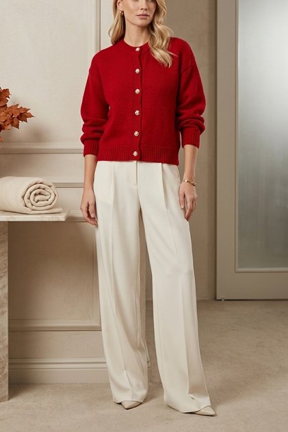 Women's Buttoned Front Closure Long Sleeve Soft Textured Basic Knitwear Cardigan