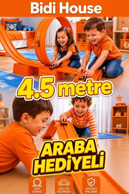 Flex Track Orange Color 4.5 Meters Flexible Racing and Action Track- Car Track- Go Track - 1 Car with Gift - Boxed Product